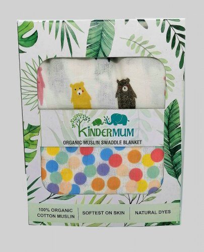 kindermum-india-kindermum-organic-cotton-muslin-swaddle-blanket-large-size-0-12-month-110-cm-x-110-cm-set-of-2-colorful-polka-and-bear-910