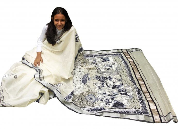 advaita-handicrafts-hand-painted-black-and-white-raasleela-saree-6745